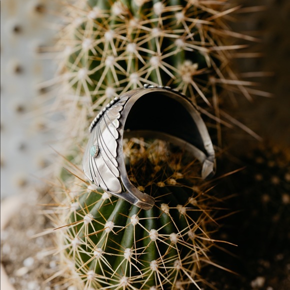 Hand Made Turquoise & Silver cuff made in our studio on Salt Spring Island BC. - Picture 4 of 4